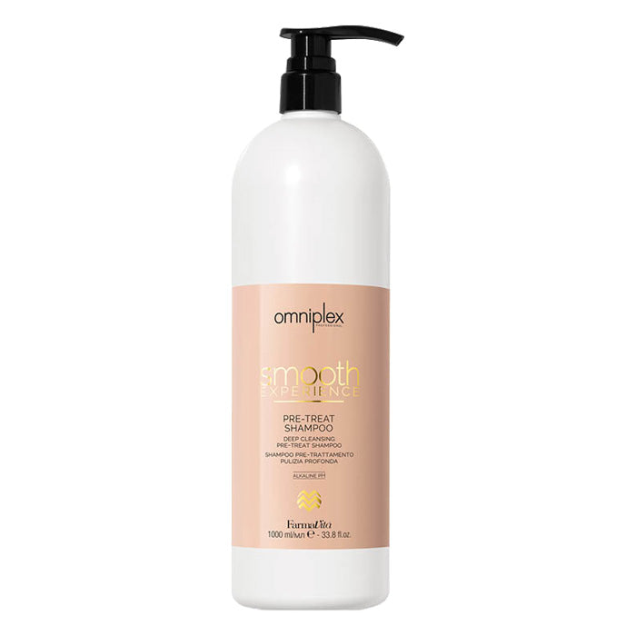 Omniplex Smooth Experience Pre-Treat Shampoo 1000ml by FarmaVita Italy — professional pre-treatment smoothing shampoo, back bar size, wholesale at Beauty Canada