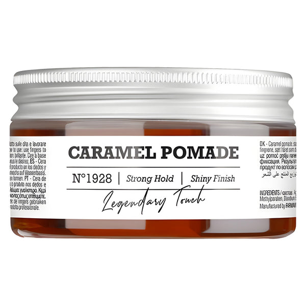 Amaro Caramel Pomade 100ml by FarmaVita Italy — professional high-shine caramel-scented hair pomade for barbers, wholesale at Beauty Canada