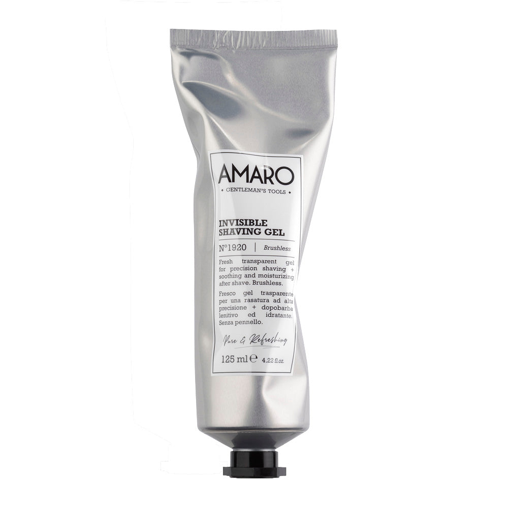 Amaro Invisible Shaving Gel 125ml by FarmaVita Italy — professional clear shaving gel for precision barber shaves, wholesale at Beauty Canada