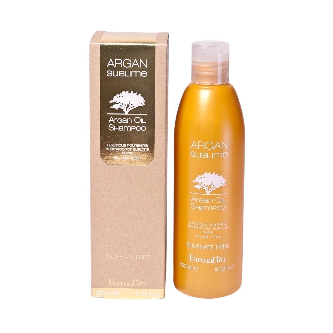 Argan Sublime Hair Shampoo by FarmaVita Italy — professional sulphate-free Argan oil shampoo for all hair types, 250ml retail size, wholesale at Beauty Canada