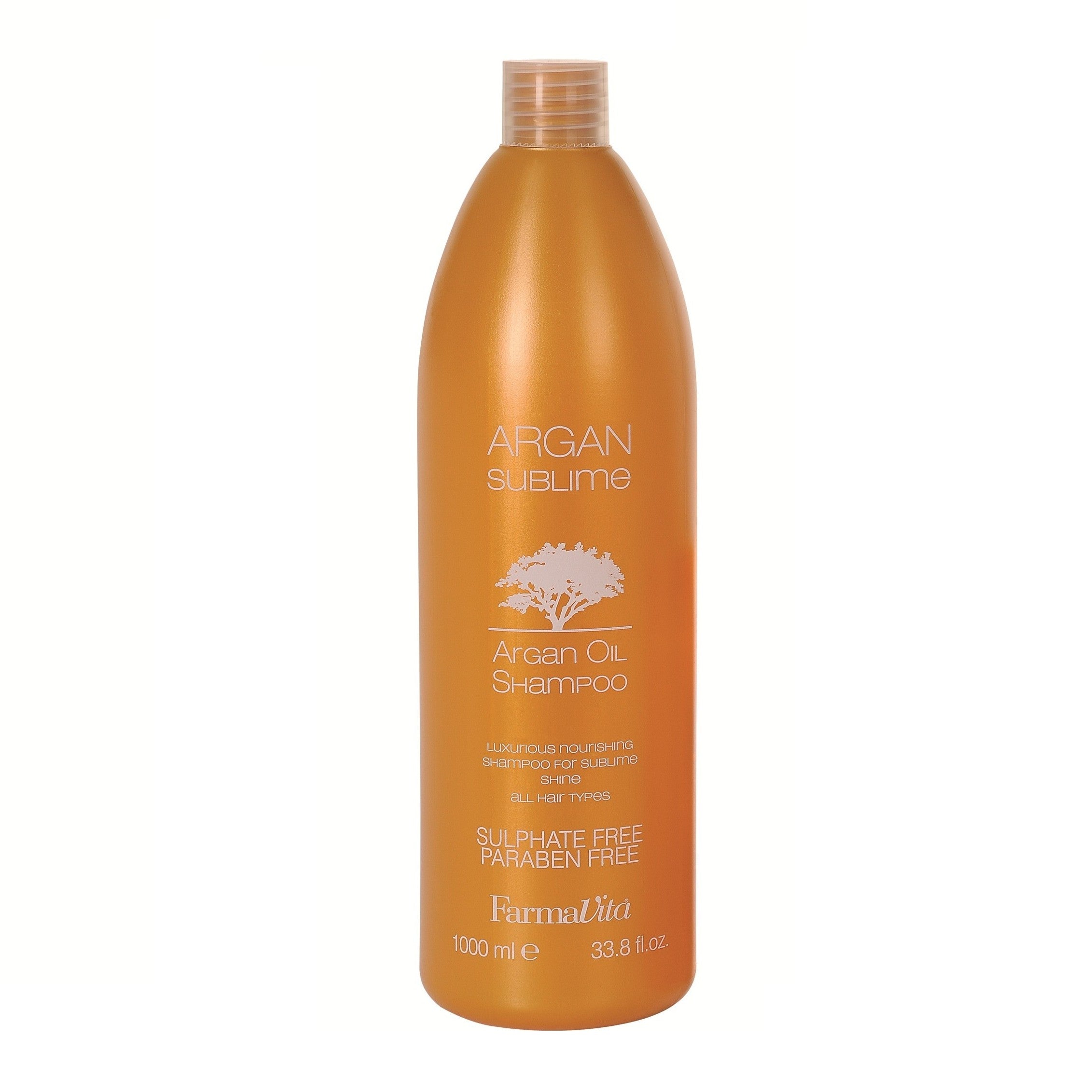 Argan Sublime Hair Shampoo by FarmaVita Italy — professional sulphate-free Argan oil shampoo for all hair types, 1000ml backbar size, wholesale at Beauty Canada