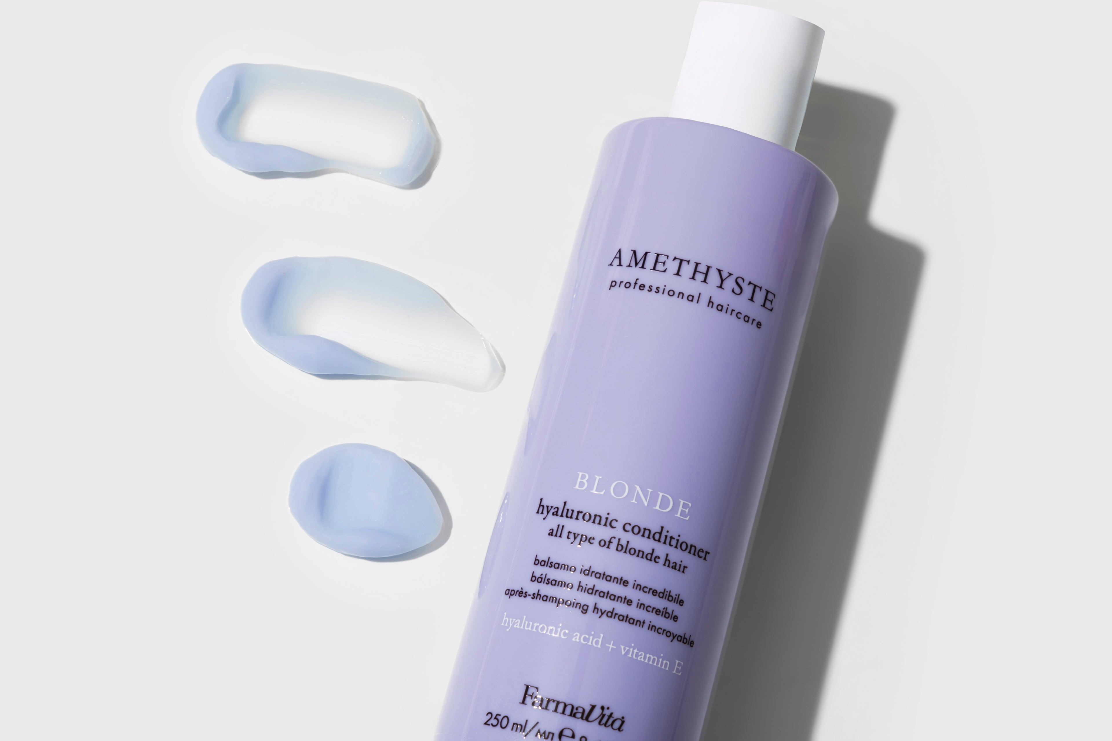 Amethyste Blonde Hyaluronic Conditioner 250ml additional product view — FarmaVita professional blonde hair care, Beauty Canada authorized Canadian distributor