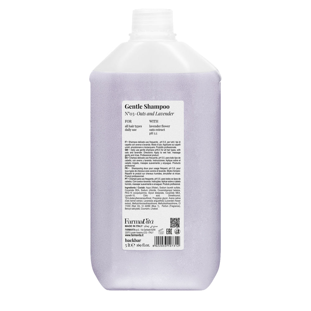 Back Bar Gentle Shampoo N°03 Oats and Lavender by FarmaVita Italy — professional gentle back bar shampoo with oats and lavender, wholesale at Beauty Canada