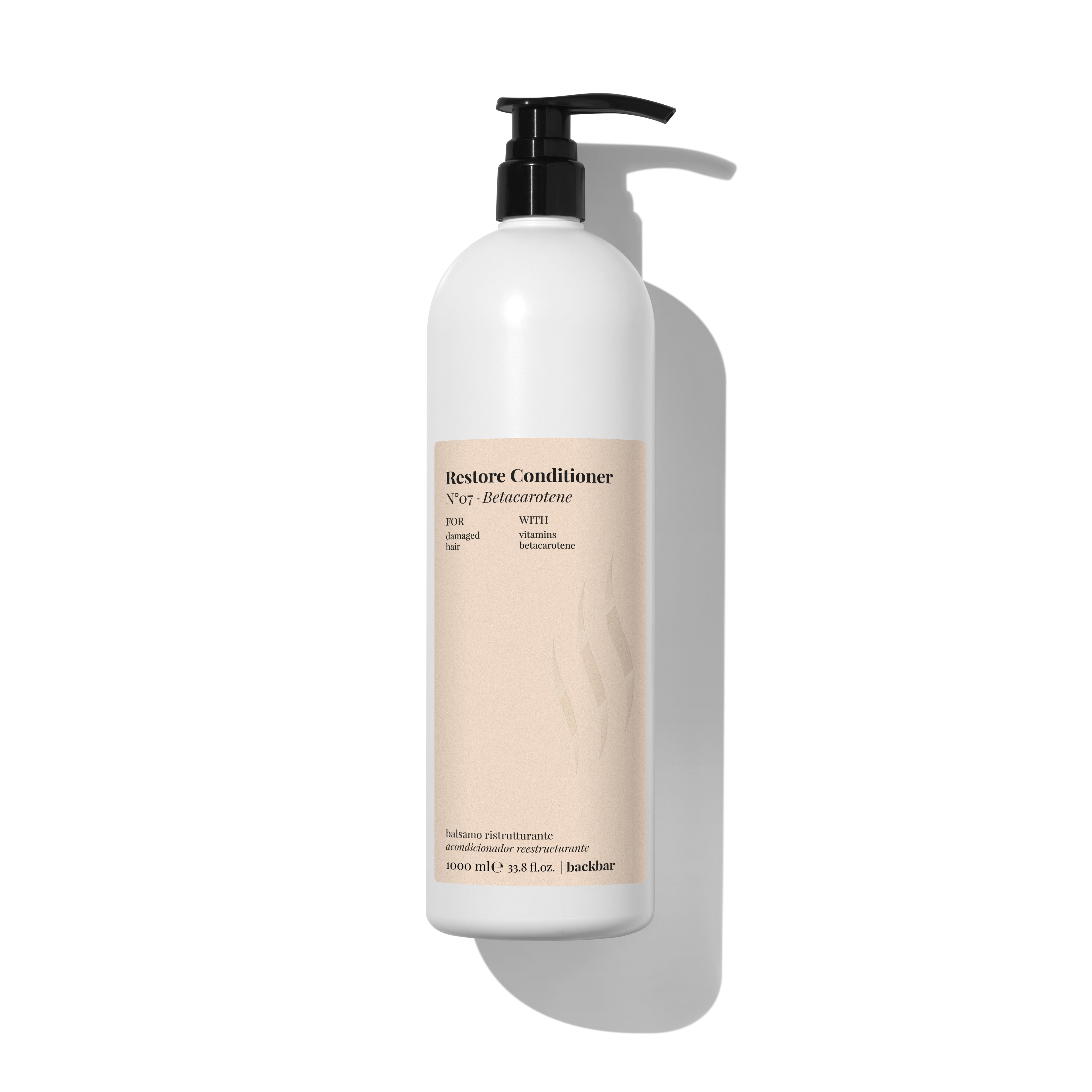 Back Bar Restore Conditioner N°07 Betacarotene by FarmaVita Italy — professional restoring conditioner for damaged hair with betacarotene provitamin A, 1000ml backbar size, wholesale at Beauty Canada