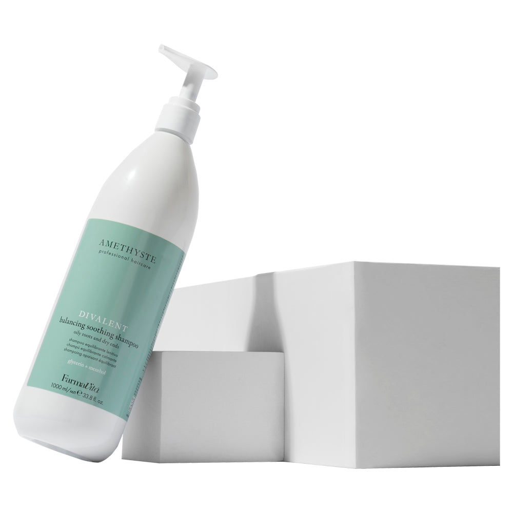 Amethyste Advance Divalent Balancing Soothing Shampoo 1000ml by FarmaVita Italy — professional balancing back bar shampoo for oily roots and dry ends, wholesale at Beauty Canada