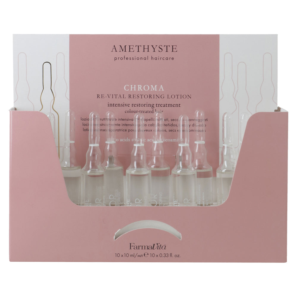 Amethyste Chroma Re-Vital Restoring Lotion 10 x 10ml by FarmaVita Italy — professional restoring lotion vials for colour-treated hair, wholesale at Beauty Canada