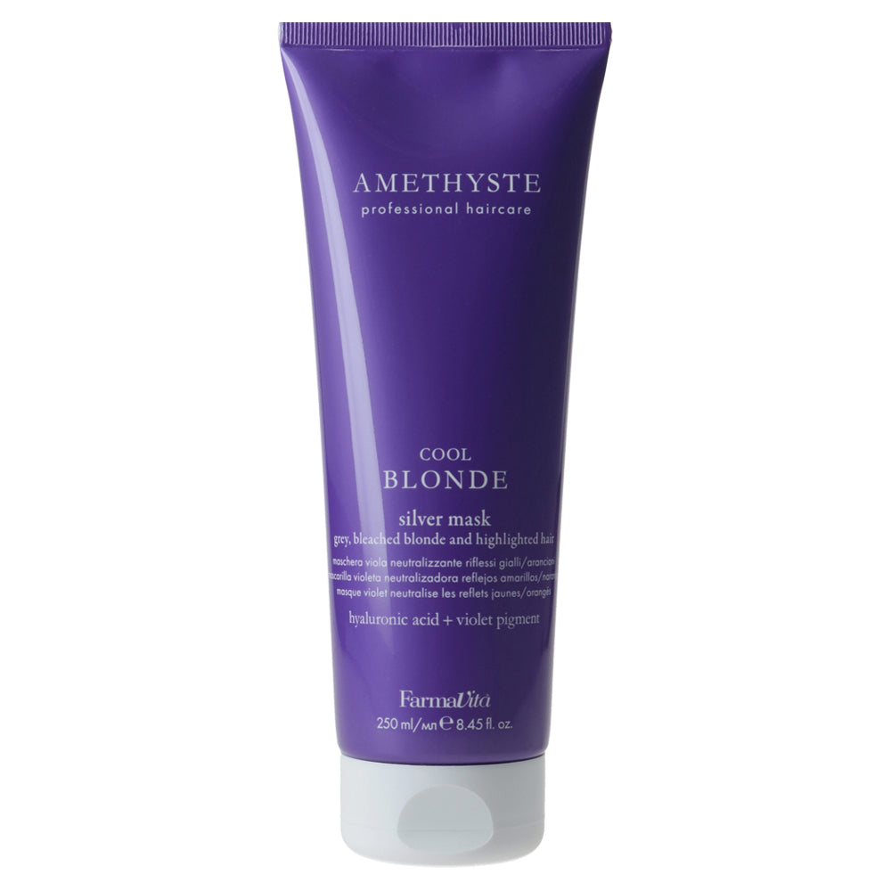 Amethyste Blonde Cool Blonde Silver Mask 250ml by FarmaVita Italy — professional silver toning mask for cool blonde and grey hair, wholesale at Beauty Canada