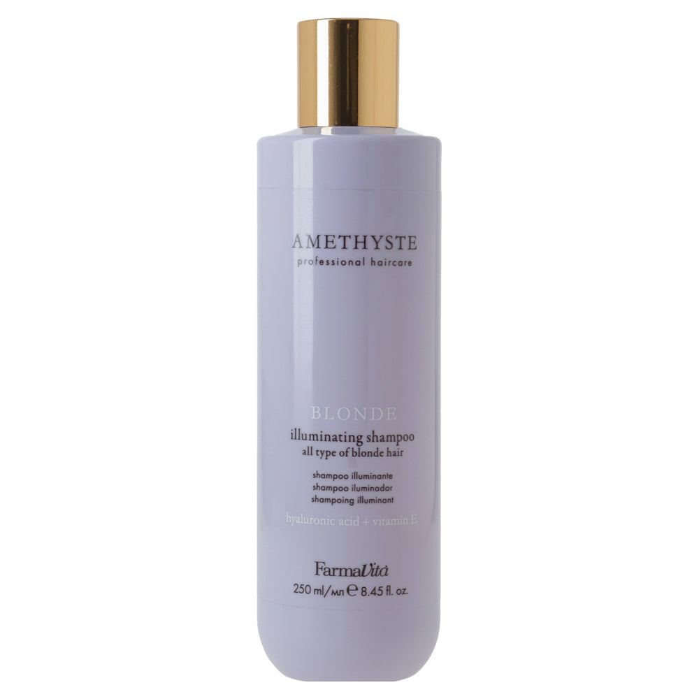 Amethyste Blonde Illuminating Shampoo 250ml by FarmaVita Italy — professional brightening shampoo with Hyaluronic Acid and Vitamin E for blonde hair, wholesale at Beauty Canada