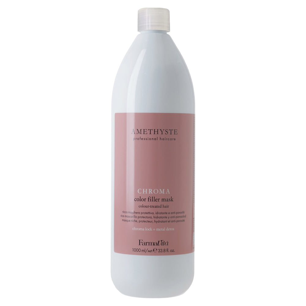Amethyste Chroma Color Filler Mask 1000ml by FarmaVita Italy — professional color-protecting filler mask for coloured hair, back bar size, wholesale at Beauty Canada