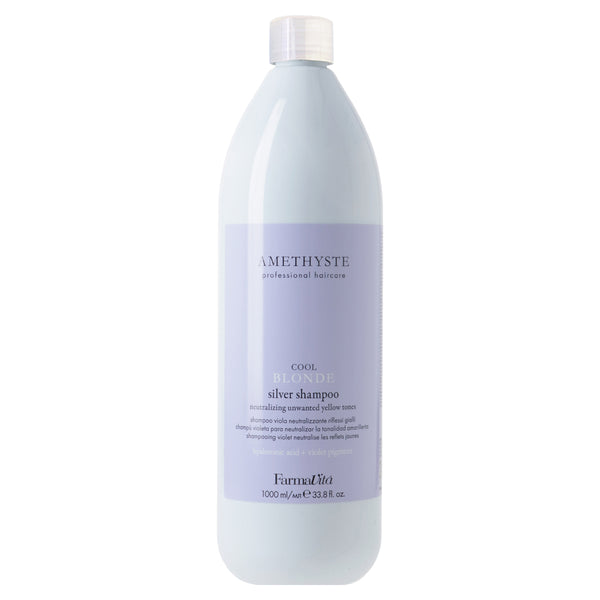 Amethyste Blonde Cool Blonde Silver Shampoo 1000ml by FarmaVita Italy — professional purple shampoo for cool blonde and silver hair, back bar size, wholesale at Beauty Canada