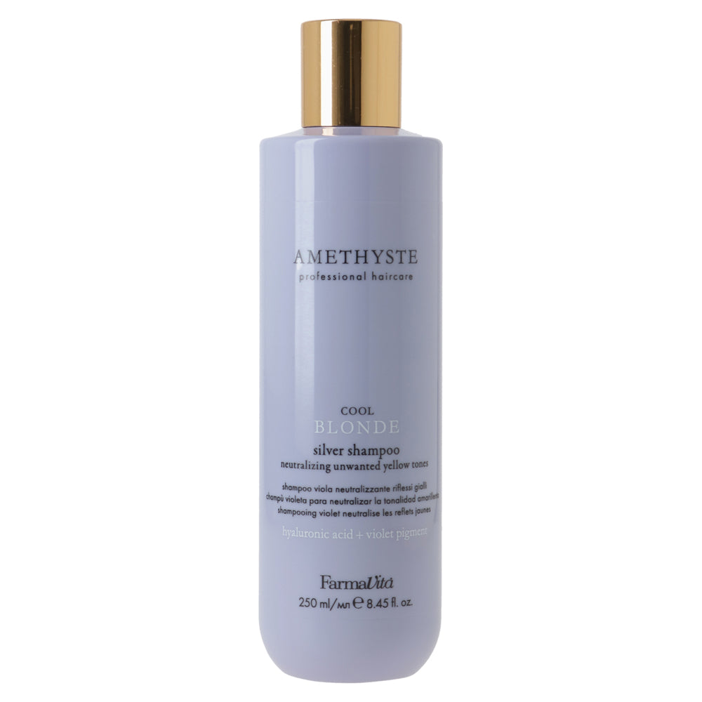 Amethyste Blonde Cool Blonde Silver Shampoo 250ml by FarmaVita Italy — professional purple shampoo to neutralize yellow tones in blonde hair, wholesale at Beauty Canada