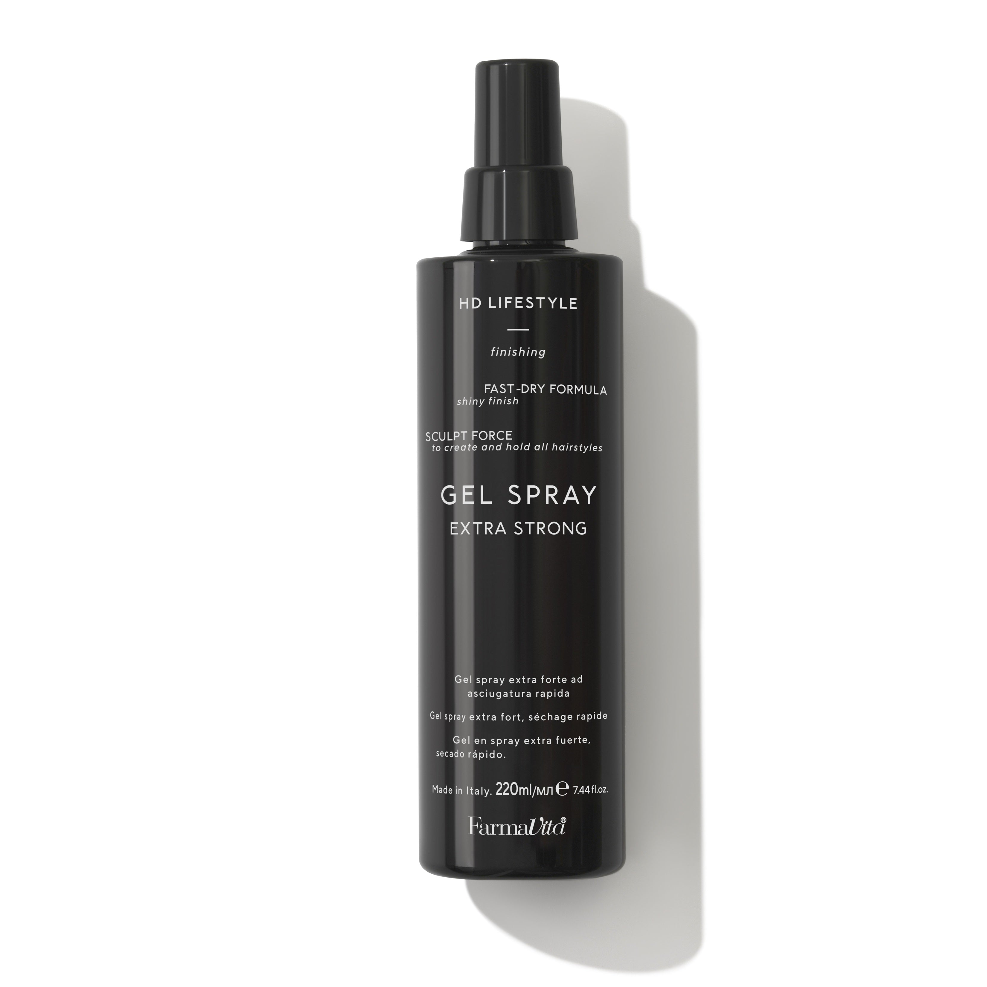 HD Life Style Gel Spray Extra Strong 220ml by FarmaVita Italy — professional extra-strong hold gel spray, wholesale at Beauty Canada