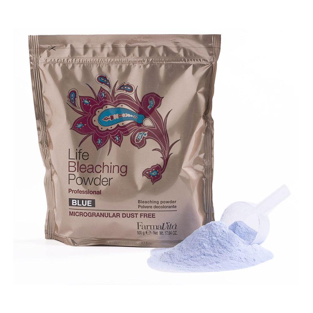Life Bleaching Powder Blue Aluminum Bag 500g by FarmaVita Italy — professional blue bleaching powder for lightening, wholesale at Beauty Canada