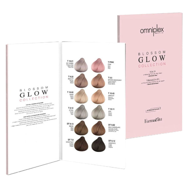 Omniplex Blossom Glow Color Chart by FarmaVita Italy — professional shade reference chart for Omniplex Blossom Glow toner, wholesale at Beauty Canada